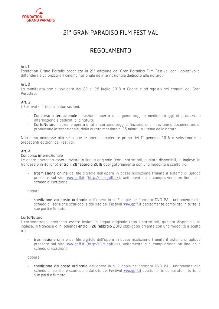 gran paradiso film festival regolamento